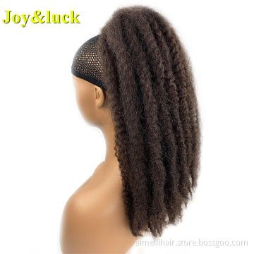 Ponytail Wig Wholesale Price Synthetic Ladies Hair Extensions Short Natural Brown Afro Wrap Around Crochet Drawstring Ponytail
